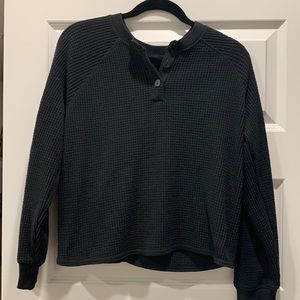Waffle-Knit Henley Sweater